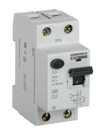 Фотография товара 'IEK Выключатель дифференциальный (УЗО) ВД1-63 2Р 32А 300мА, MDV15-2-032-300'