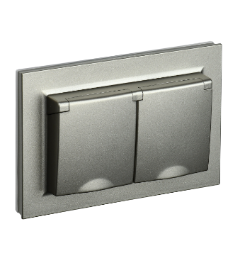 Фотография товара 'IEK BRITE Розетка 2-местная с заземлением с защитными шторками и крышкой 16А в сборе IP44 РСбш12-3-44-БрШ шампань BR-R26-16-44-K37-F'