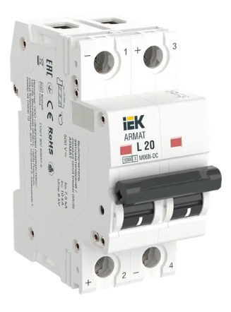 Фотография товара 'IEK ARMAT Автоматический выключатель M06N-DC 2P L 20А, AR-M06N-2-L020DC'