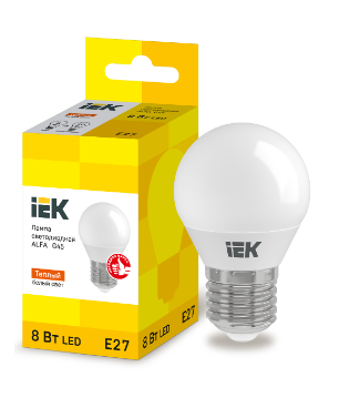 Фотография товара 'IEK Лампа светодиодная ALFA G45 шар 8Вт 230В 3000К E27 LLA-G45-8-230-30-E27'
