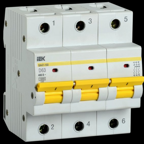 Фотография товара 'IEK Автомат выключатель ВА47-150 3Р 63А 15кА х-ка D MVA50-3-063-D'