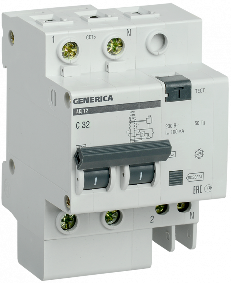 Фотография товара 'IEK Дифференциальный автомат АД12 2Р 32А 100мА MAD15-2-032-C-100'