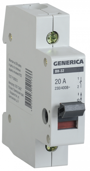 Фотография товара 'IEK Выключатель нагрузки (мини-рубильник) ВН-32 1Р 20А MNV15-1-020'