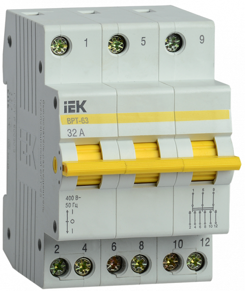 Фотография товара 'IEK Выключатель-разъединитель трехпозиционный ВРТ-63 3P 32А MPR10-3-032'