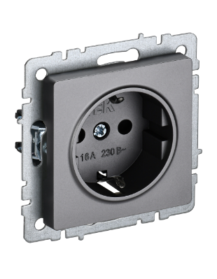 Фотография товара 'IEK BRITE Розетка 1-местная с заземлением с защитными шторками 16А РС14-1-0-БрС сталь BR-R14-16-K46'