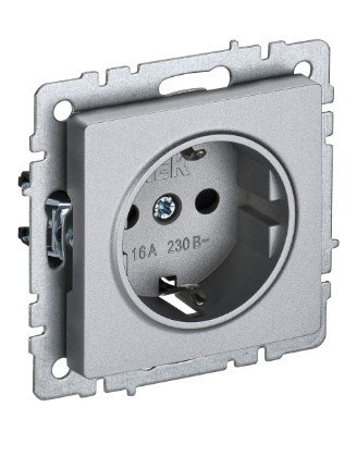 Фотография товара 'IEK BRITE Розетка 1-местная с заземлением с защитными шторками 16А РС14-1-0-БрА алюминий BR-R14-16-K47'