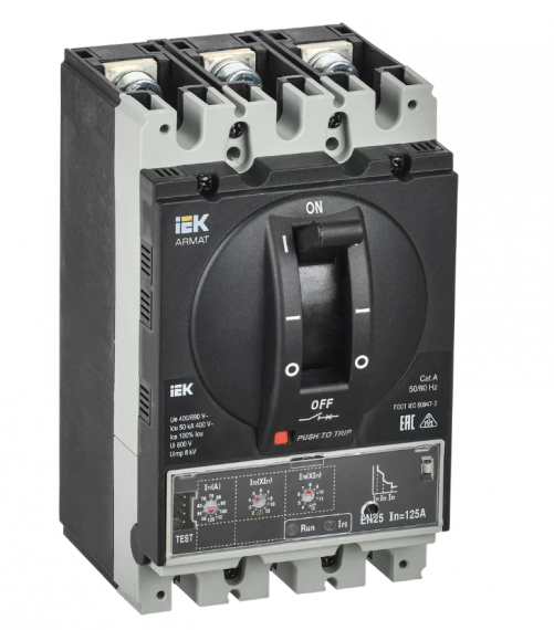 Фотография товара 'IEK ARMAT Автоматический выключатель в литом корпусе 3P типоразмер A 50кА 125А AR-MCCB-3A-050-0125A-ELSC'
