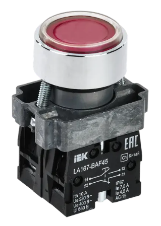 Фотография товара 'IEK Кнопка управления LA167-BAF45 d=22мм 1з+1р красная BBT20-BAF45-3-22-67-K04'