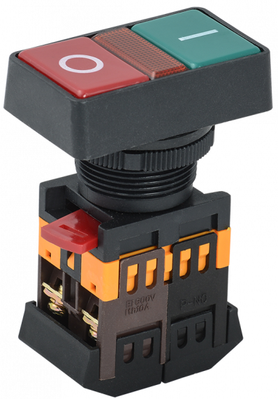 Фотография товара 'IEK Кнопка РPВВ-30N "I-O" d30мм неон/240В 1з+1р BBD20-PPBB-K51'