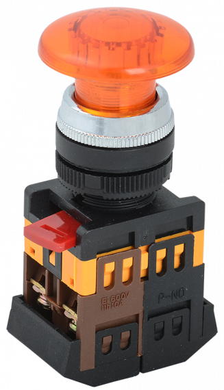 Фотография товара 'IEK Кнопка AELA22 "Грибок" желтый d22мм неон/240В 1з+1р BBG20-AELA-K05'