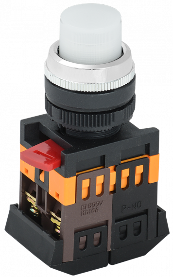 Фотография товара 'IEK Кнопка ABLFP-22 белый d22мм неон/240В 1з+1р BBT20-ABLFP-K01'