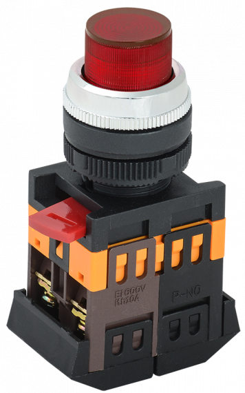 Фотография товара 'IEK Кнопка ABLFP-22 красный d22мм неон/240В 1з+1р BBT20-ABLFP-K04'