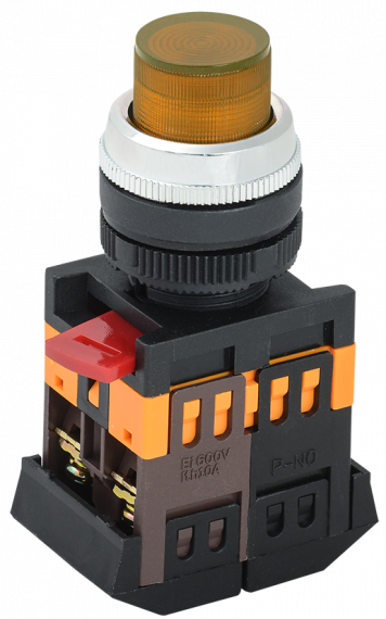 Фотография товара 'IEK Кнопка ABLFP-22 желтый d22мм неон/240В 1з+1р BBT20-ABLFP-K05'