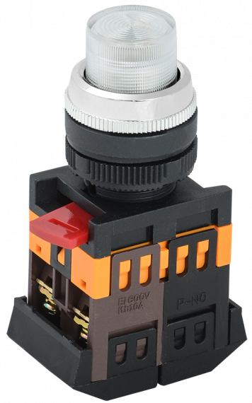 Фотография товара 'IEK Кнопка ABLFP-22 прозрачный d22мм неон/240В 1з+1р BBT20-ABLFP-K08'