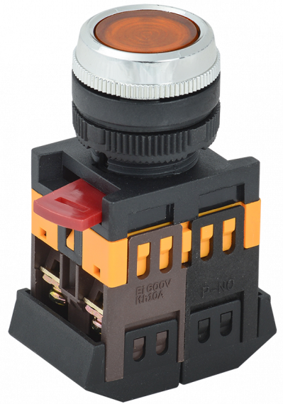 Фотография товара 'IEK Кнопка ABLFS-22 желтый d22мм неон/240В 1з+1р BBT30-ABLFS-K05'