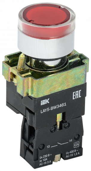 Фотография товара 'IEK Кнопка управления LAY5-BW3461 с подсветкой красный 1з BBT50-BW-K04'