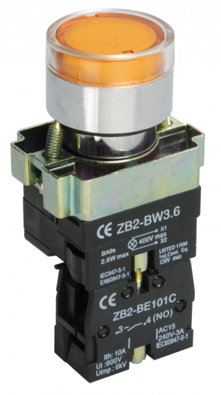 Фотография товара 'IEK Кнопка управления LAY5-BW3561 с подсветкой желтый 1з BBT50-BW-K05'