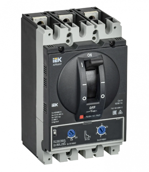 Фотография товара 'IEK ARMAT Автоматический выключатель в литом корпусе 3P типоразмер D 50кА 160А AR-MCCB-3D-050-0160A-ATUC'