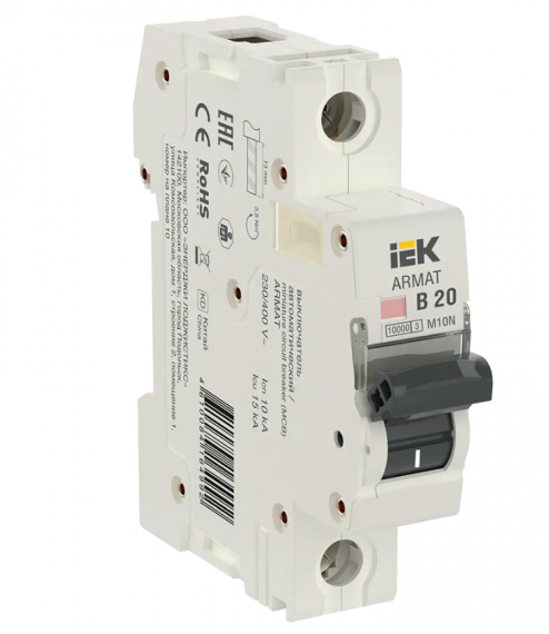 Фотография товара 'IEK ARMAT Автоматический выключатель M10N 1P B 20А AR-M10N-1-B020'