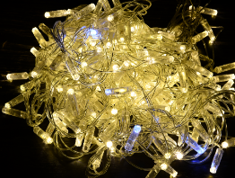 Фотография товара 'IEK LIGHTING Гирлянда нить 10м 100 светодиодов теплый белый свет IP44 прозрачный шнур 3м 230В мерцание транзит LGDU121-1-100-10-T-S-44'