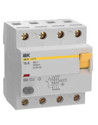 Фотография товара 'IEK Выключатель дифференциальный (УЗО) KARAT ВД3-63 4P 16А 30мА 6кА тип A, MDV21-4-016-030'