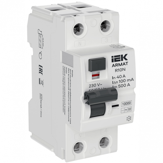 Фотография товара 'IEK AR-R10N-2-040B100 ARMAT ВДТ R10N 2P 40А 100мА тип B'