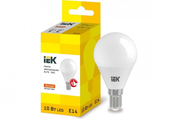 Фотография товара 'IEK LLA-G45-10-230-30-E14 Лампа LED ALFA G45 шар 10Вт 230В 3000К E14'