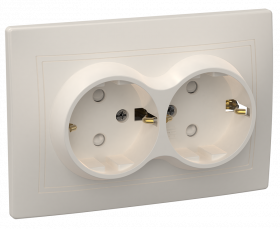 Фотография товара 'IEK Розетка 2-местная РСш12-3-Км с заземляющим контактом с защитной шторкой 16А керамика КВАРТА, ERK24-K33-16-K'