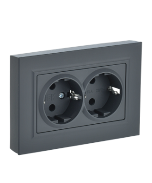 Фотография товара 'IEK BRITE Розетка 2-местная с заземлением с защитными шторками 16А в сборе РСш12-3-БрГ графит BR-R24-16-K53-F'