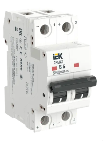 Фотография товара 'IEK ARMAT Автоматический выключатель M06N-DC 2P B 5А, AR-M06N-2-B005DC'