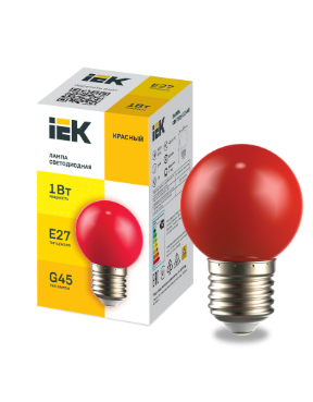 Фотография товара 'IEK LIGHTING Лампа светодиодная декоративная G45 шар 1Вт 230В красный E27 LLE-G45-1-230-R-E27'