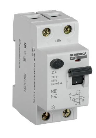 Фотография товара 'IEK Выключатель дифференциальный (УЗО) ВД1-63 2Р 25А 100мА, MDV15-2-025-100'