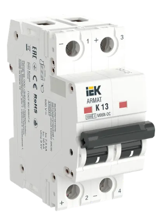 Фотография товара 'IEK ARMAT Автоматический выключатель M06N-DC 2P K 13А, AR-M06N-2-K013DC'