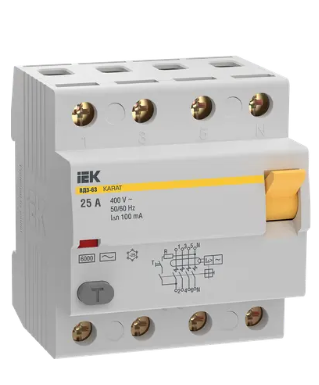 Фотография товара 'IEK Выключатель дифференциальный (УЗО) KARAT ВД3-63 4P 25А 100мА 6кА тип AC, MDV20-4-025-100'