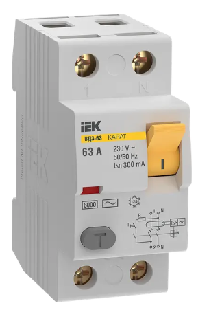 Фотография товара 'IEK Выключатель дифференциальный (УЗО) KARAT ВД3-63 2P 63А 300мА 6кА тип AC, MDV20-2-063-300'