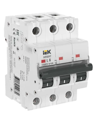 Фотография товара 'IEK ARMAT Автоматический выключатель M10N 3P L 6А AR-M10N-3-L006'