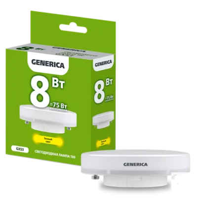 Фотография товара 'IEK Лампа светодиодная T80 таблетка 8Вт 230В 3000К GX53 LL-T80-08-230-30-GX53-G'