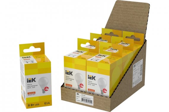 Фотография товара 'IEK LLA-G45-8-230-30-E14-6 Лампа LED ALFA G45 шар 8Вт 230В 3000К E14 (6шт)'