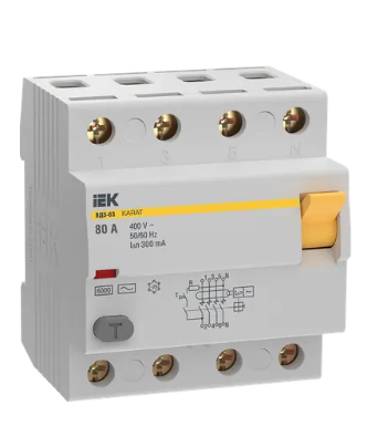 Фотография товара 'IEK Выключатель дифференциальный (УЗО) KARAT ВД3-63 4P 80А 300мА 6кА тип AC, MDV20-4-080-300'