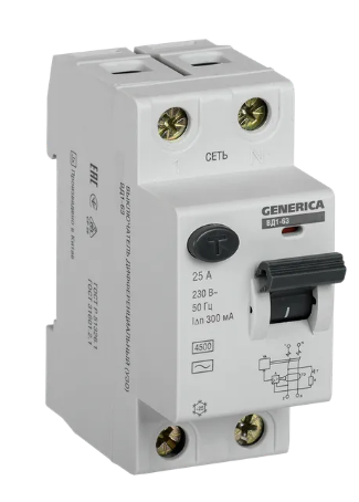 Фотография товара 'IEK Выключатель дифференциальный (УЗО) ВД1-63 2Р 25А 300мА, MDV15-2-025-300'