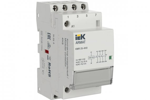 Фотография товара 'IEK AR-KMR10-025-04-230 ARMAT Контактор модульный KMR 25А 230В AC 4НЗ'