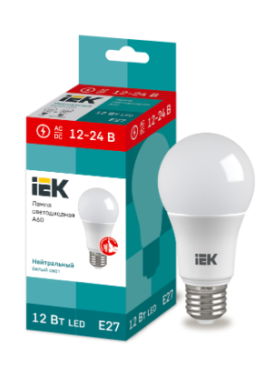 Фотография товара 'IEK Лампа светодиодная A60 шар 12Вт 12-24В 4000К E27 LLE-A60-12-12-24-40-E27'