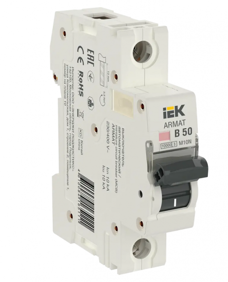 Фотография товара 'IEK ARMAT Автоматический выключатель M10N 1P B 50А AR-M10N-1-B050'