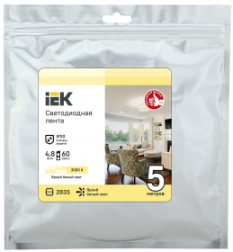 Фотография товара 'IEK Лента LED LSR-2835WW60-4,8-IP20-12В, LSR1-1-060-20-3-05'