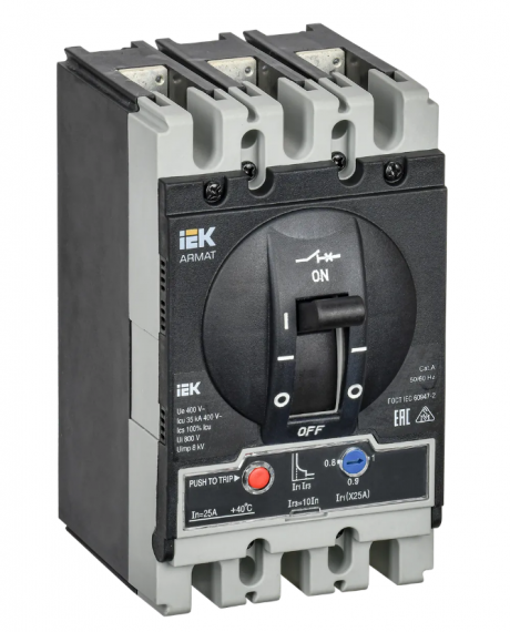 Фотография товара 'IEK ARMAT Автоматический выключатель в литом корпусе 3P типоразмер S 35кА 25А AR-MCCB-3S-035-0025A-ATUC'