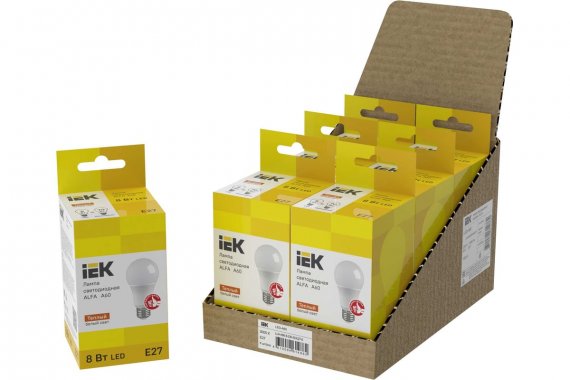 Фотография товара 'IEK LLA-A60-8-230-30-E27-6 Лампа LED ALFA A60 груша 8Вт 230В 3000К E27'