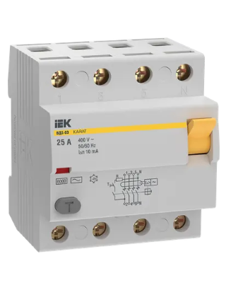 Фотография товара 'IEK Выключатель дифференциальный (УЗО) KARAT ВД3-63 4P 25А 10мА 6кА тип AC, MDV20-4-025-010'