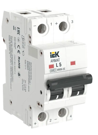 Фотография товара 'IEK ARMAT Автоматический выключатель M06N-DC 2P L 5А, AR-M06N-2-L005DC'