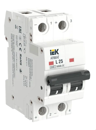 Фотография товара 'IEK ARMAT Автоматический выключатель M06N-DC 2P L 25А, AR-M06N-2-L025DC'