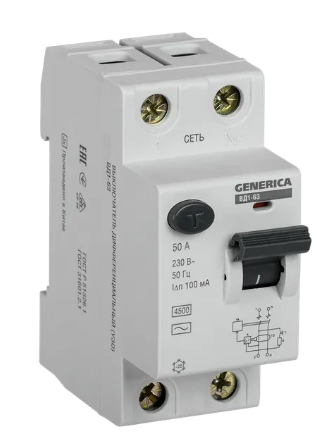 Фотография товара 'IEK Выключатель дифференциальный (УЗО) ВД1-63 2Р 50А 100мА, MDV15-2-050-100'